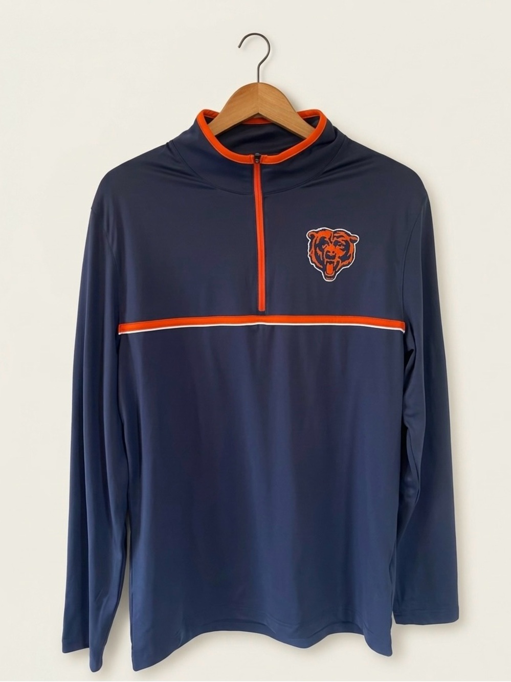 NFL Men's Navy and Orange Chicago Bears Quarter-Zip Long Sleeve Pullover Shirt